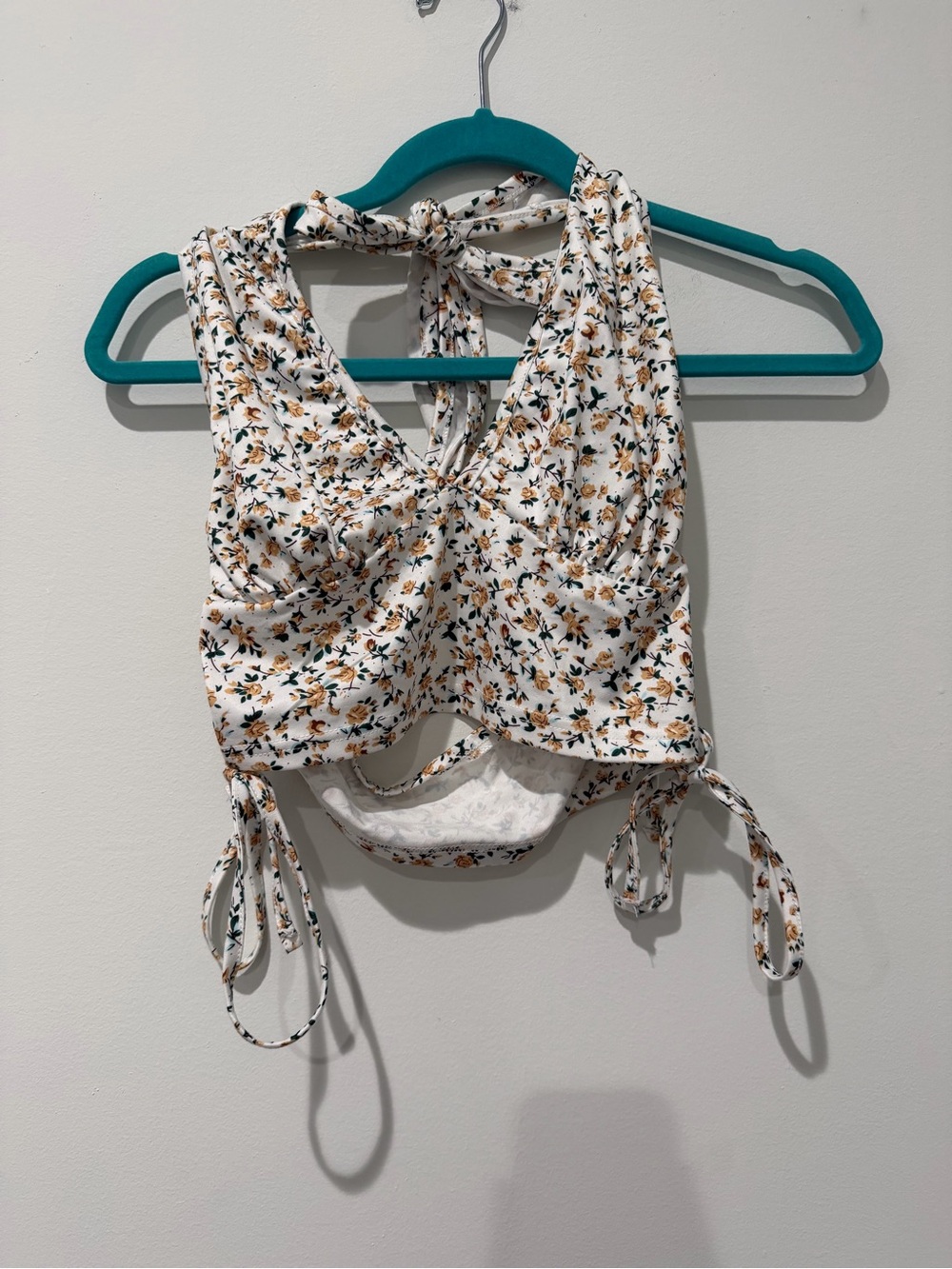SHEIN White Floral Tie-Back Cropped Camisole